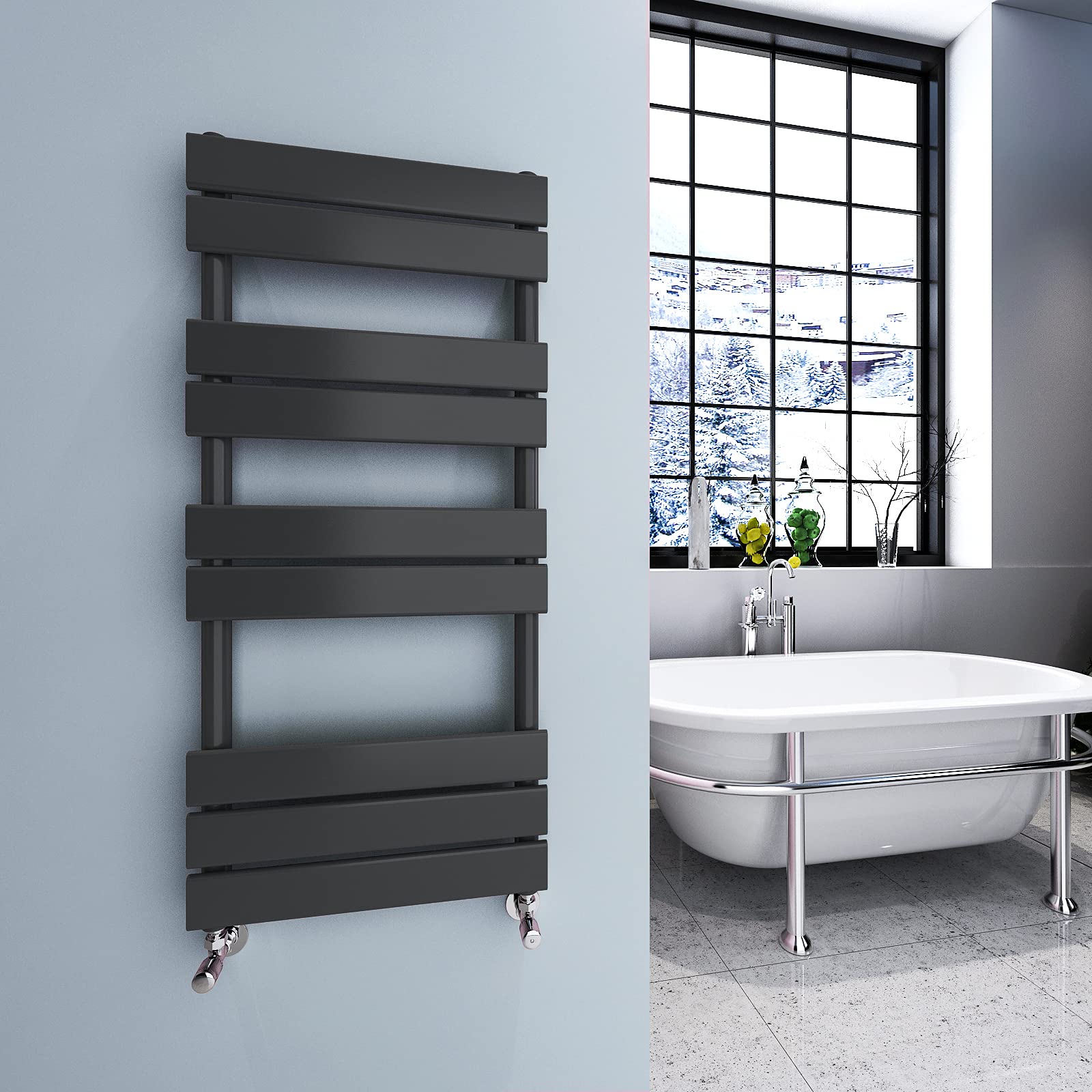 Myb Anthracite Heated Towel Rail Radiator For Bathroom Flat Panel Ladder Designer Central Heating Rads 1000X450mm
