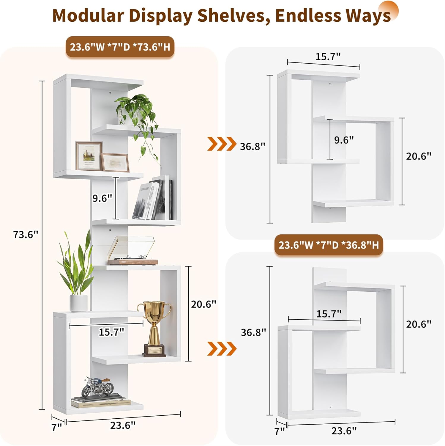 REIBII Multi Functional Floating Shelves, DIY Wall Mounted Shelves, White Display Shelf for Living Room, Bedroom, Office, Lack Shelf for Home Decor
