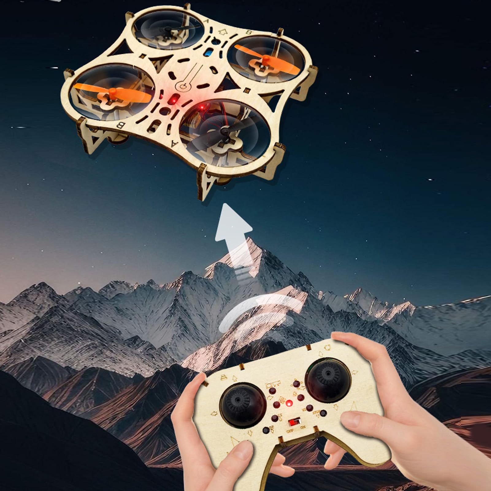 Kit Drone in Legno, Quadricottero Telecomandato Fai-da-te con Telaio Protettivo Completo e una Chiave di Decollo, per Principianti