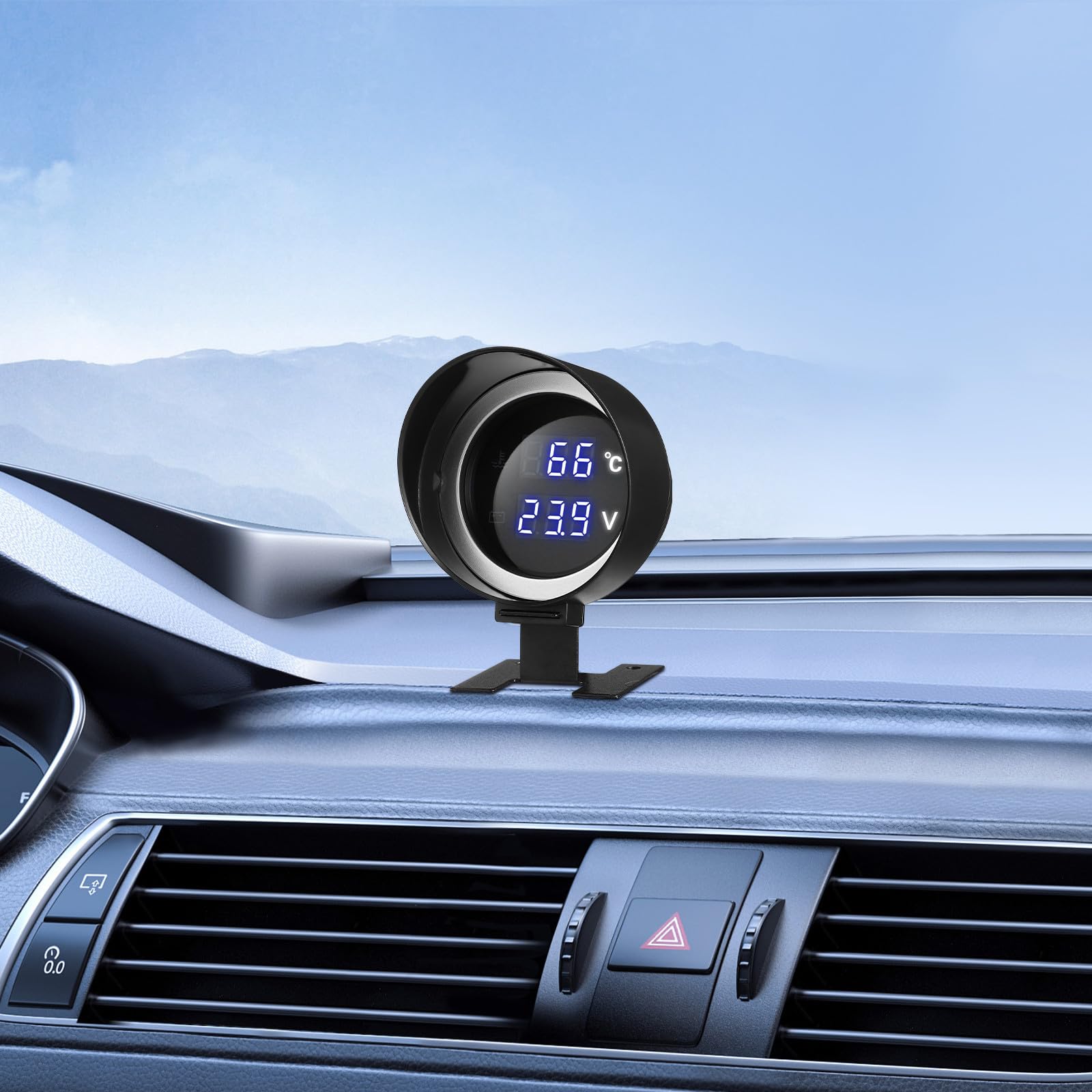 POPETPOP Medidor Digital Multifunción de Temperatura de Motor y Voltaje Pantalla LED Redonda para Automóviles y Motocicletas Alarma y Adaptador de Instalación Rápida