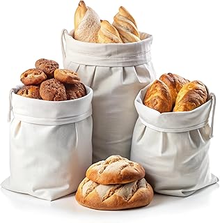 Brotbeutel aus Biologischer Baumwolle Wiederverwendbare Obst- & Gemüsebeutel, Plastikfrei einkaufen 3er Set Lebensmitteltaschen Waschbare Beutel für Brot, Nudeln, Reis, Nüsse, Obst, Gemüse