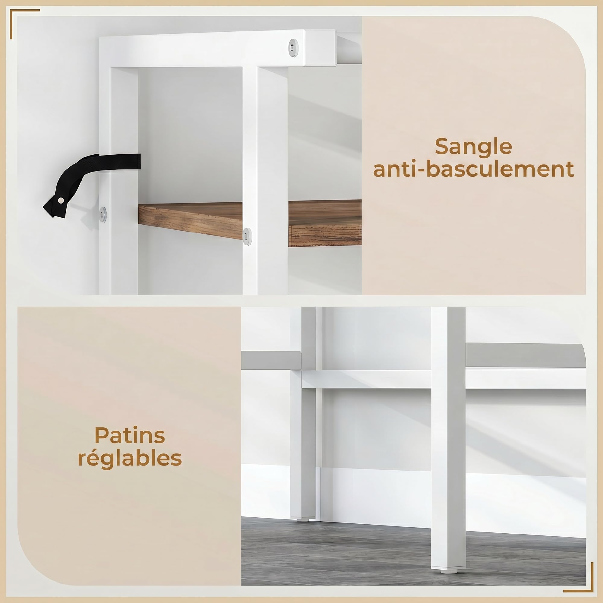 HOMCOM Estante para Lavadora 3 Niveles 67x40x161,8 cm Marrón y Blanco
