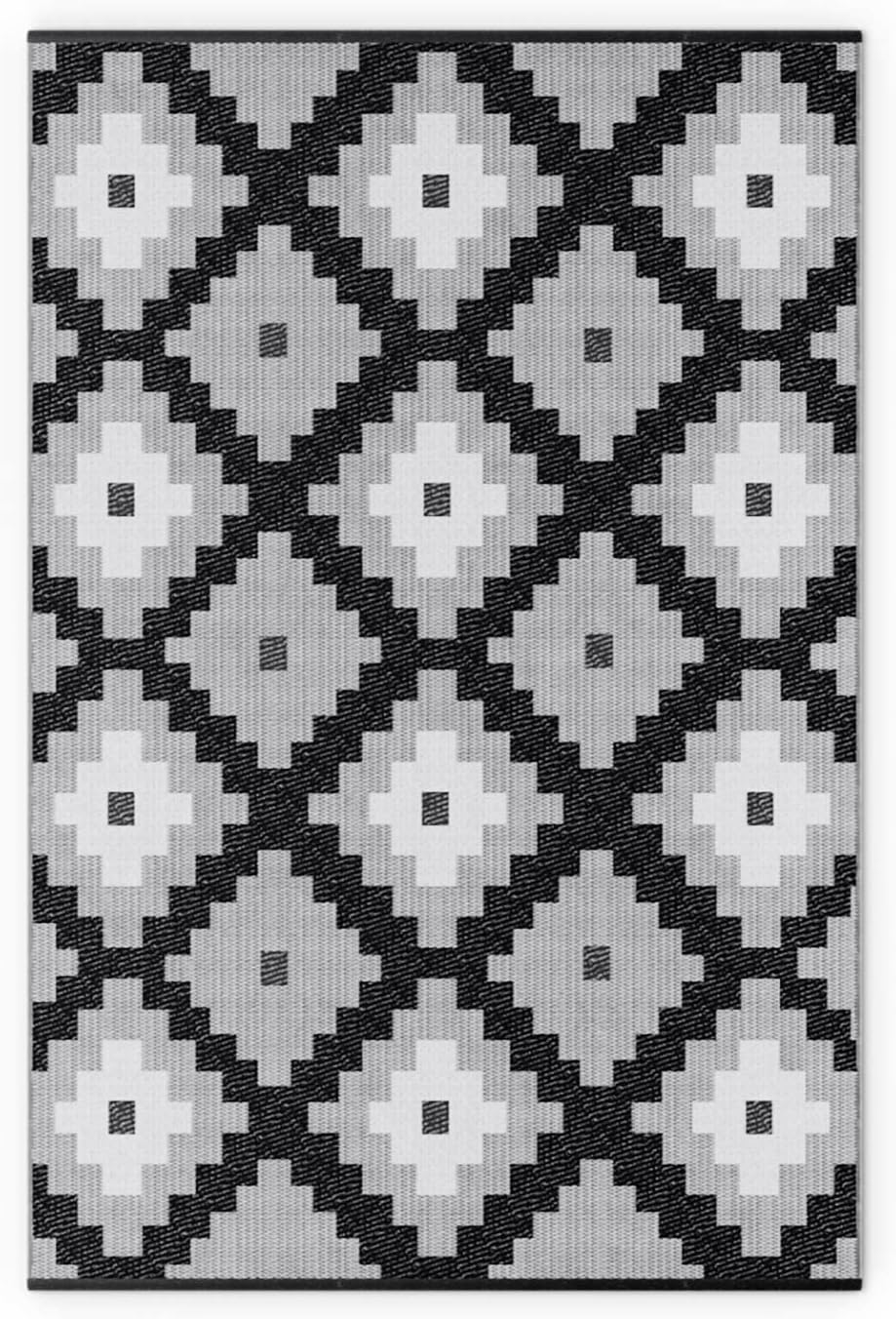 Trava Home Outdoor Rug - Reversible Modern Design, 6"x9" Black Geometric, Easy to Clean, Water Resistant, Durable for Indoor, Patio, and Living Room Décor