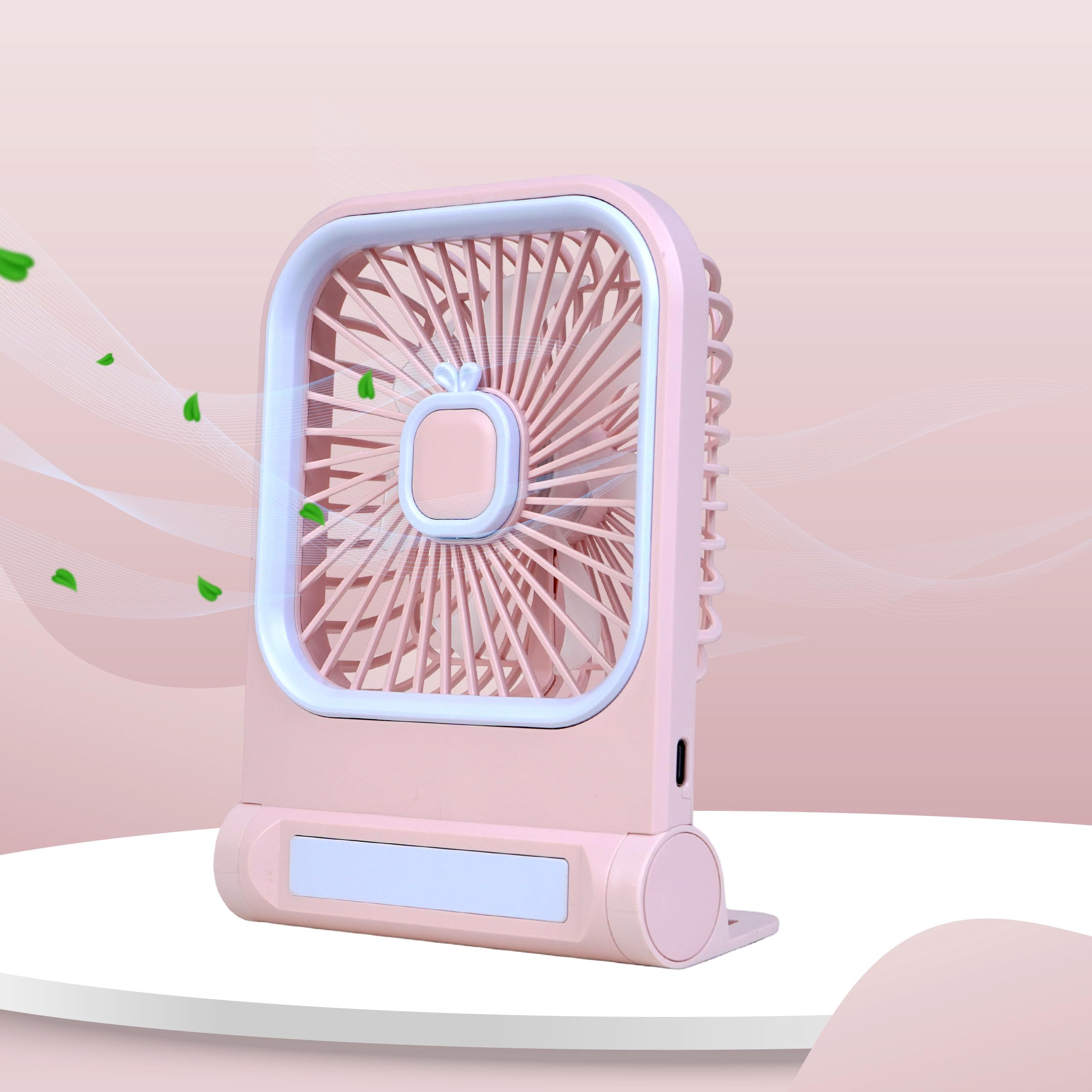 Toyshine Cute Square Design Mini Portable Rechargeable Handheld Small Desk Fan with 3 speed Airflow & Folding Stand For Travel/Office/Desktop Kids Girls indoor Outdoor use, PINK MULTI-image-41