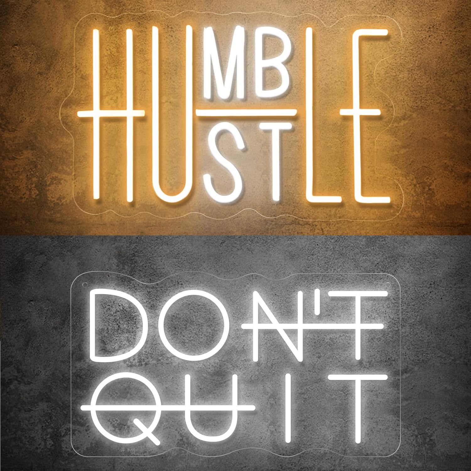 Hustle/Humble & Don't Quit LED Neon Sign for Wall Decor (Brightness Adjustable)