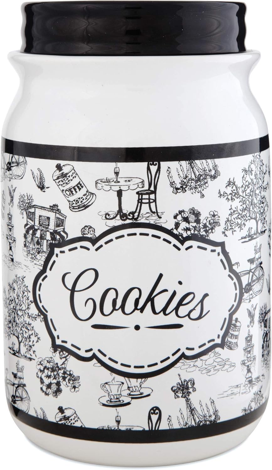 Pavilion Gift Company You and Me by Jessie Steele Ceramic Cookie Jar, 9-Inch, Café Toile