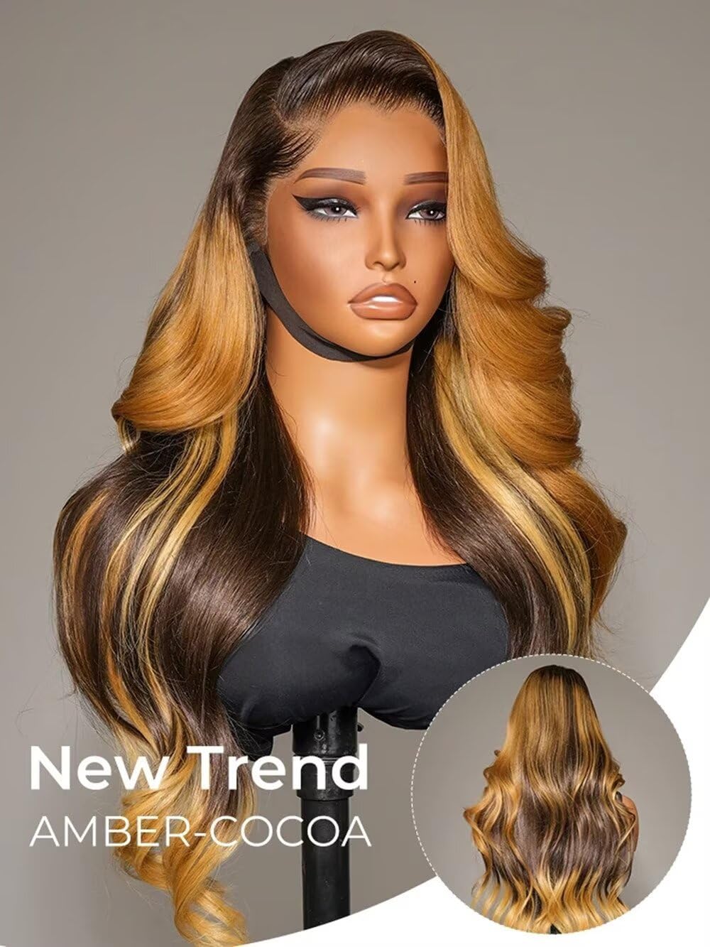 New Trend Lagos Hairline Highlights Honey Blonde Lace Front Wig Pre Plucked 180% Density Ombre Blonde 13X4 HD Transparent Lace Frontal Loose Wave Glueless Wig with M Hairline Bleached Knots 20"