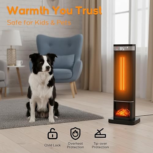 Miniatura 9 de Calentador de espacio de 24 pulgadas, calentadores portátiles de 1500 W para uso en interiores y exteriores, calentamiento rápido con oscilación de