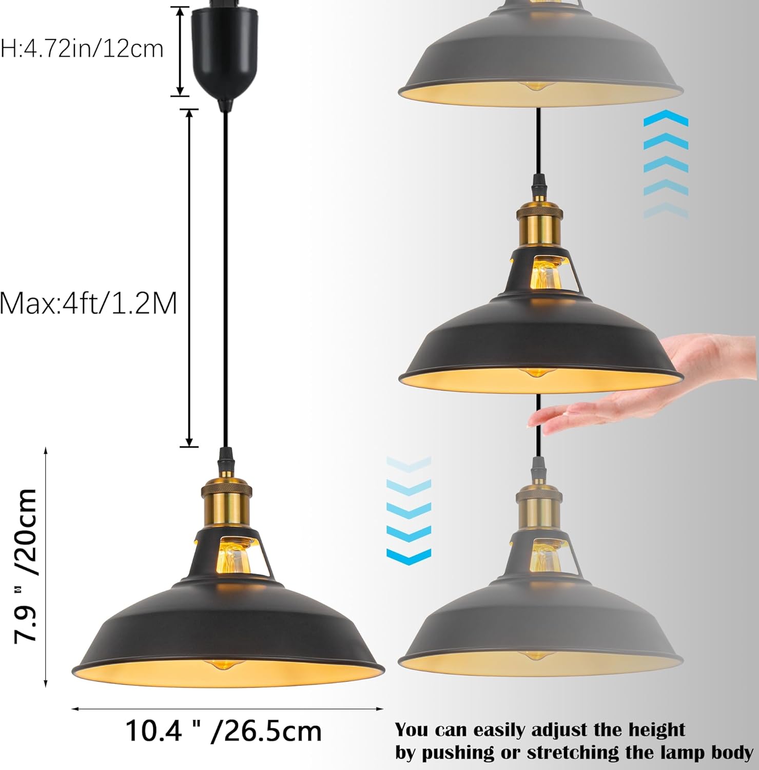 Adjustable Height Halo Track Lighting Pendants, 4 Ft Cord, H-Type Track Pendant Light Gold Bronze Socket Macaron Style, E26 Socket Track Mount for Kitchen Island
