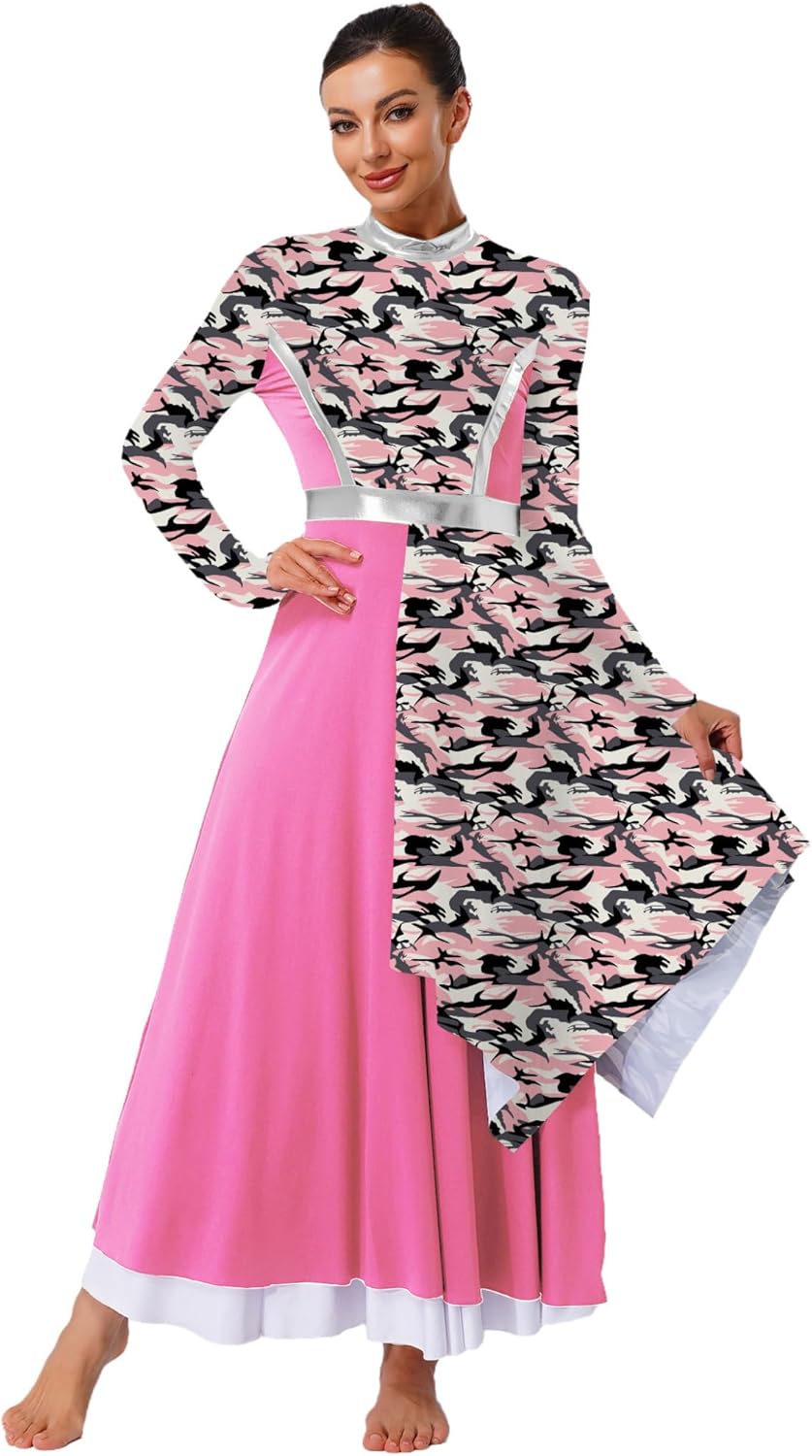 Womens Liturgical Praise Worship Dance Dress Camouflage Print Lyrical Worship Dance Costume