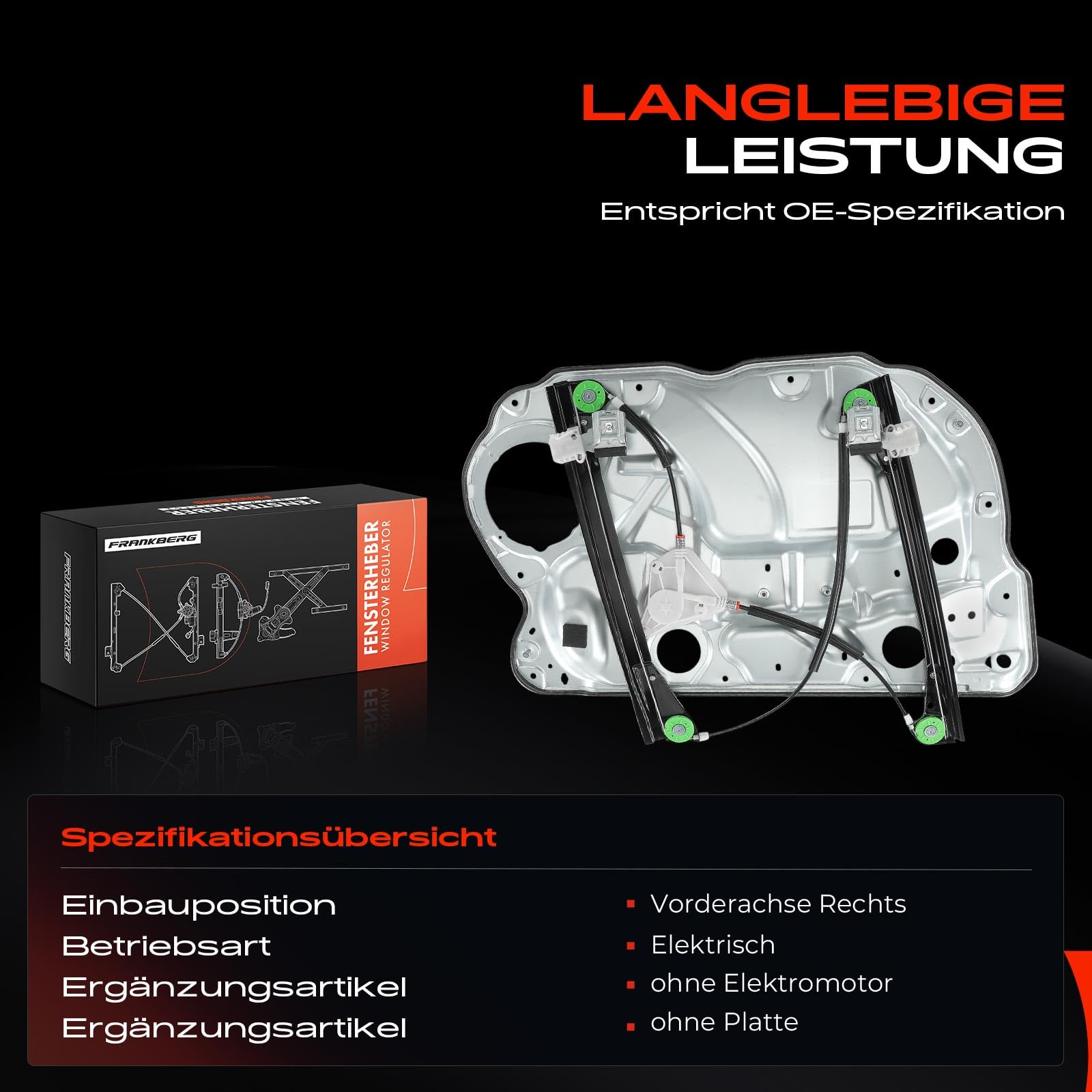 Frankberg Fensterheber Elektrisch Ohne Motor Mit Metall platte Vorne Rechts 4/5 Türer Kompatibel mit Polo 9A 9N Schrägheck Polo Stufenheck 9A2 9A4 9A6 9N2 Replace# 6Q4837462J