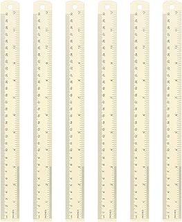 sourcing map 6 reglas rectas de metal de 30 cm métricas SAE de aleación de aluminio, herramienta de escala con agujero para medir, estudio, lectura, aula, oficina, color blanco