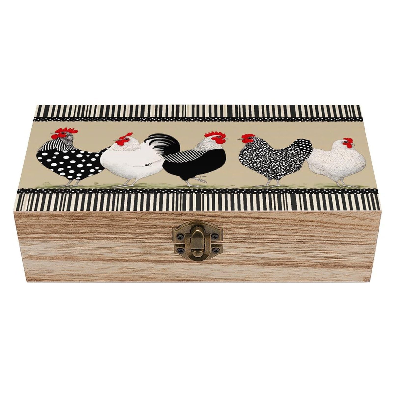 SMAZDFXX Chicken Wooden Keepsake Box Vintage Solid Wood with Hinged Lid 7.9"×3.7"×2.3" Metal Latch Rustic Home Decor for Jewelry Photos And Trinkets