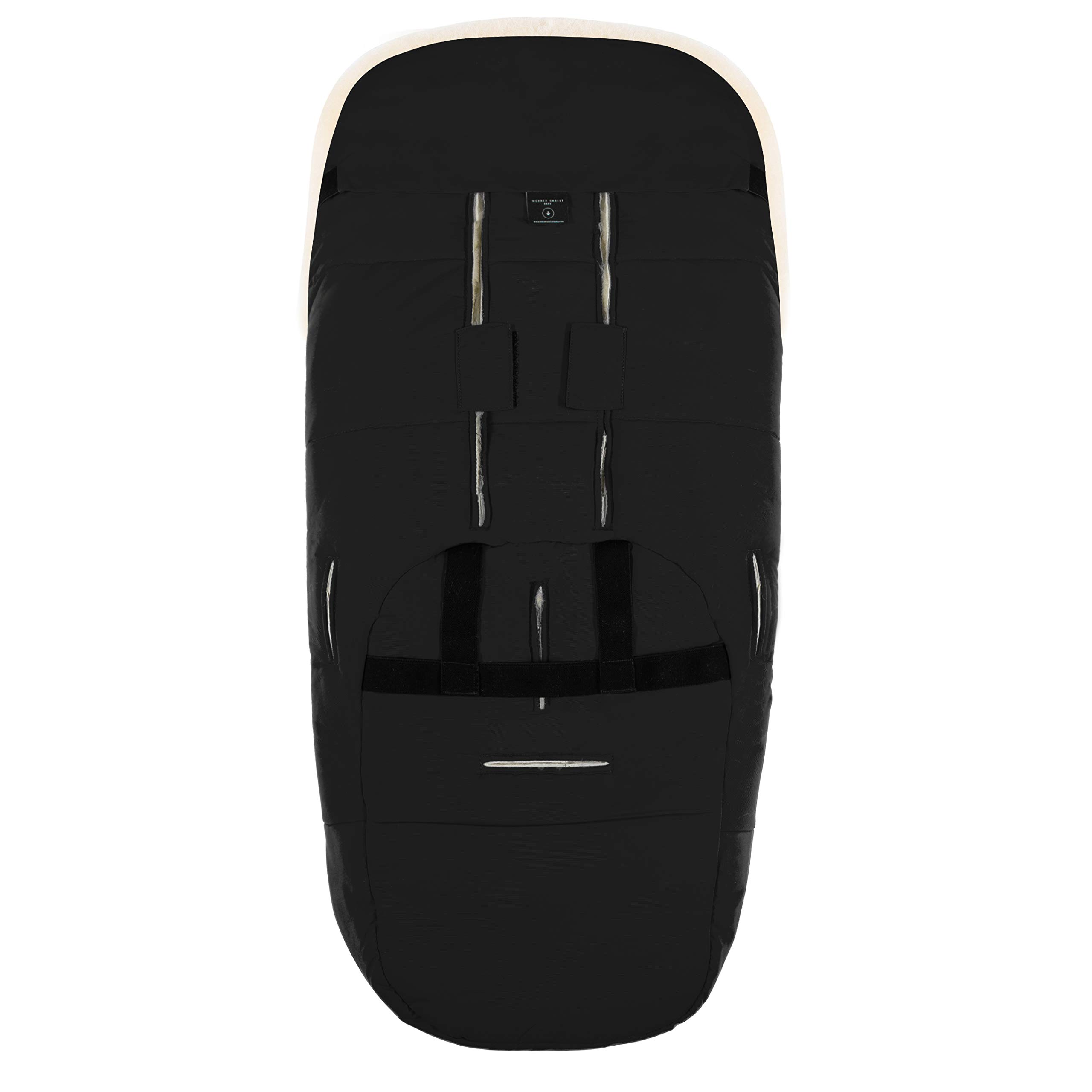 WERNER CHRIST Saco de bebé de piel de cordero FLIMS LUXE – Saco para cochecito de bebé de piel de oveja completa (de 6 a 36 meses) – Piel médica universal con ranuras largas en negro (negro)