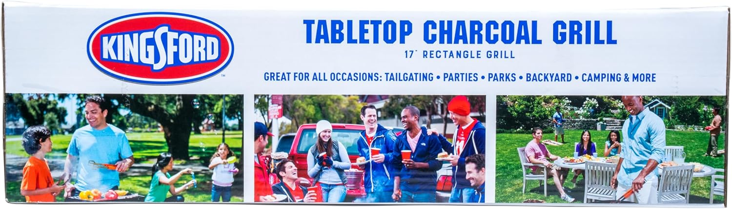 Kingsford Tabletop Charcoal Grill, Portable, Compact Grilling and BBQ, 17" Rectangular, 170 Sq In Cooking Surface