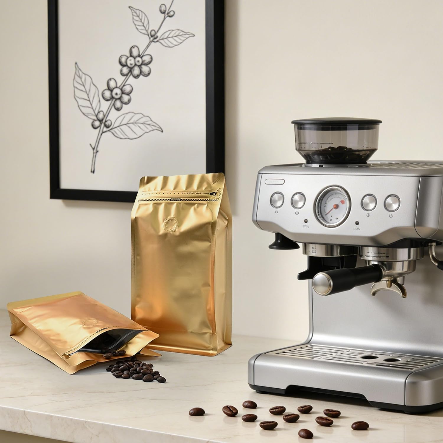 12mil Gold Coffee Bags with one-way Valve(150Pcs,Large(2lb/32oz)) image 2