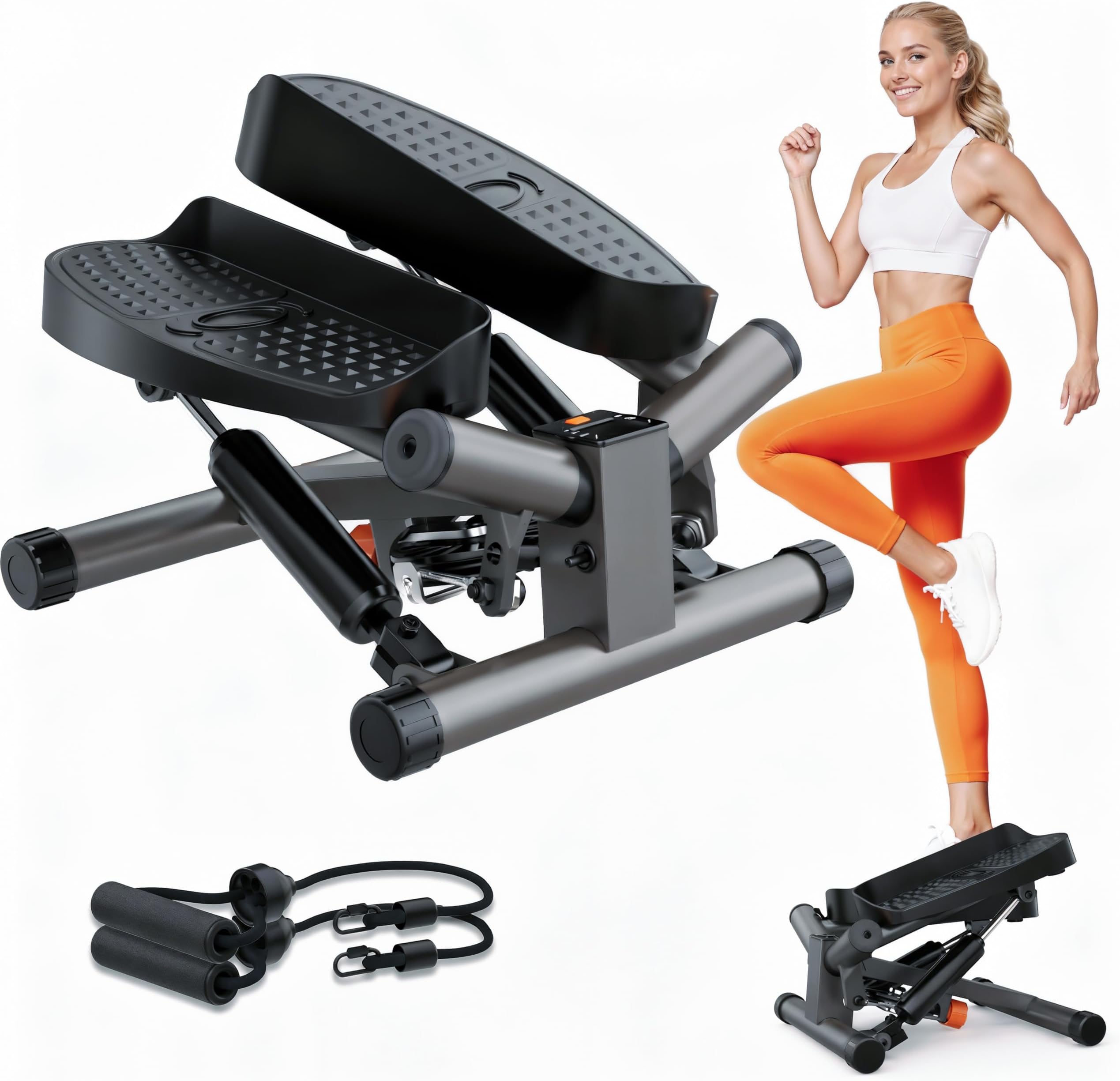 Niceday Mini Stepper Exercise Machine, Steppers with Resistance Bands, Step Machine Exerciser for Home, Up-Down Stepper with LCD Monitor, Space Saving, Non-Slip Pedal, Legs Arms and Full Body Training