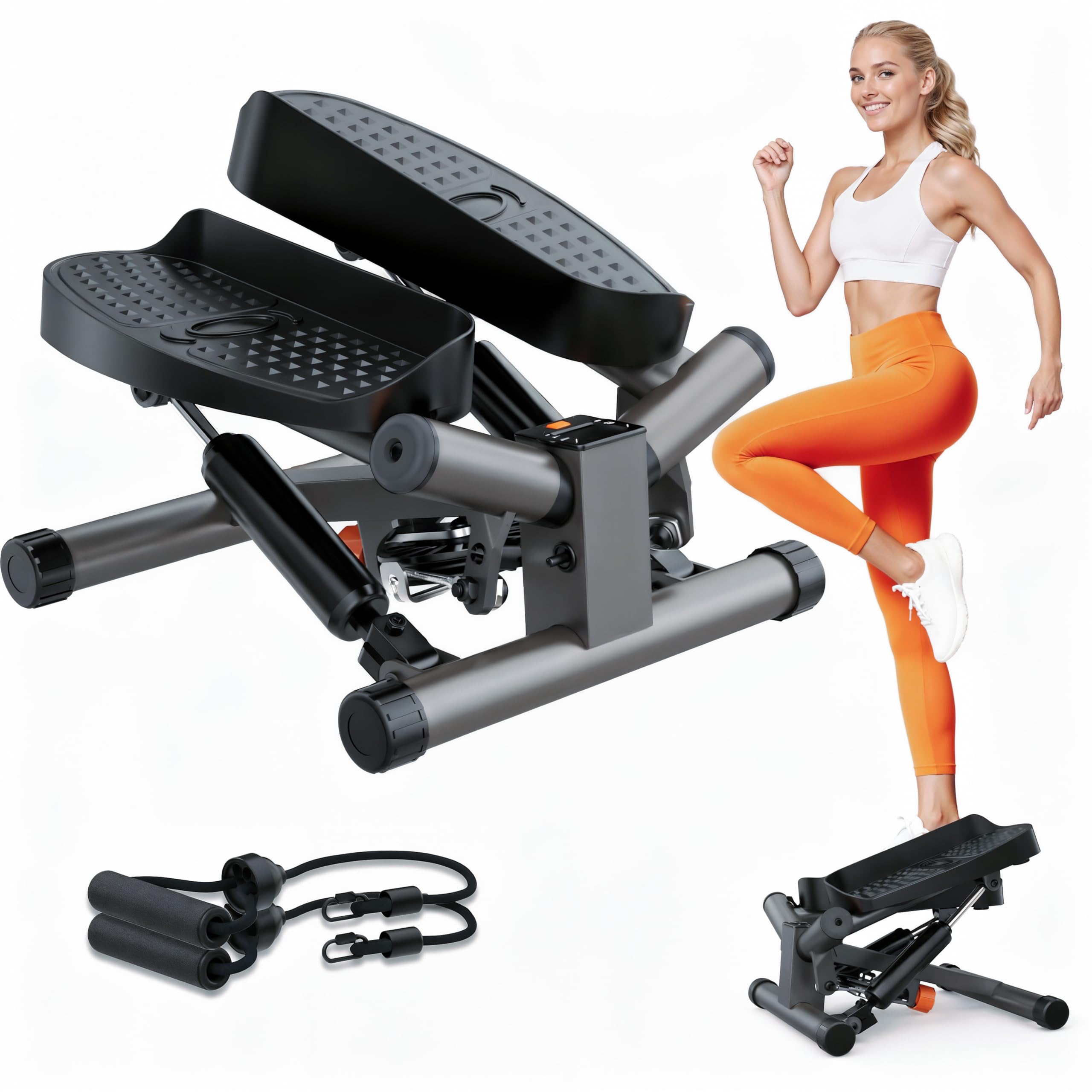 Niceday Mini Stepper Exercise Machine, Steppers with Resistance Bands, Step Machine Exerciser for Home, Up-Down Stepper with LCD Monitor, Space Saving, Non-Slip Pedal, Legs Arms and Full Body Training