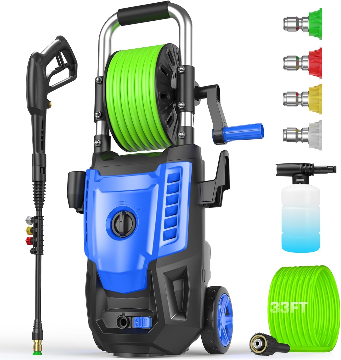 4800 PSI Electric Pressure Washer- 4.0 GPM High Power Washer with 33FT Hose Reel M22-14mm, 4 Nozzles and Foam Cannon, powerwashers for Home, Cars, Fences, Patio, 2025 Upgraded (Blue)