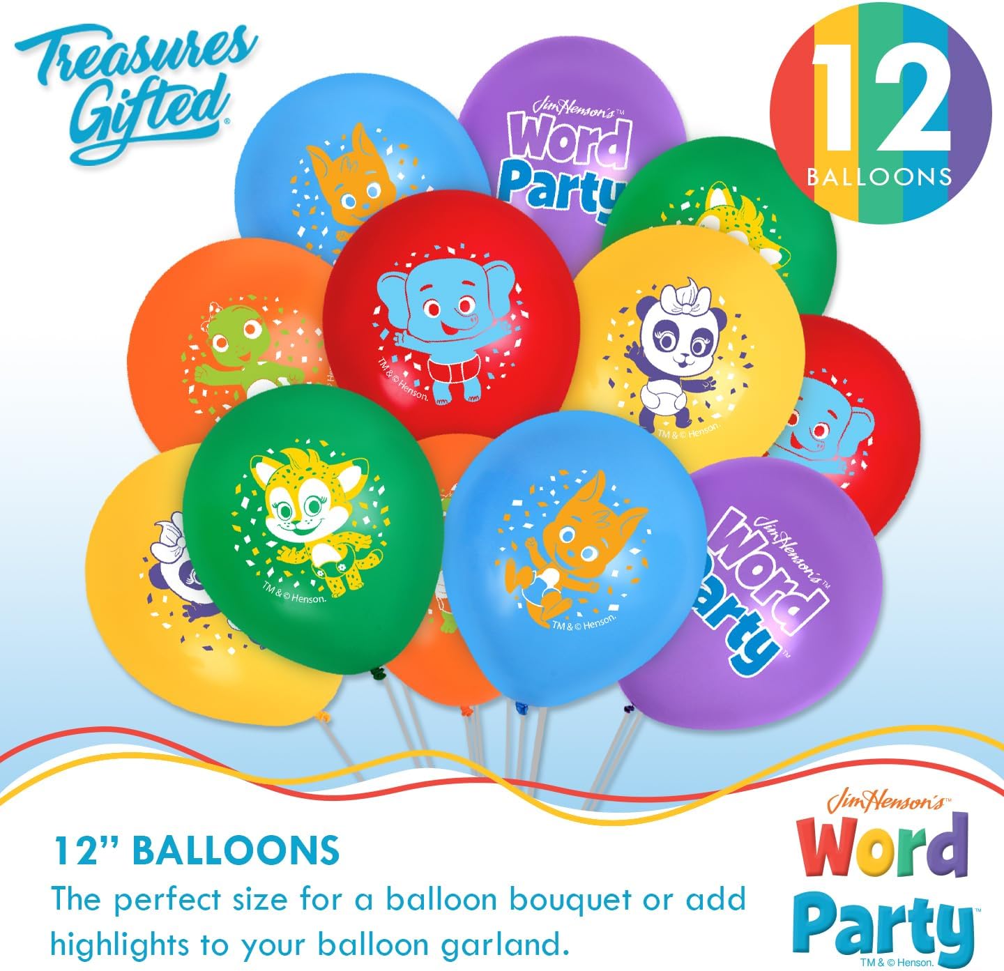 Treasures Gifted Officially Licensed Jim Henson’s Word Party Birthday Supplies - Serves 24 Guests - Ultimate Set Birthday Decorations - Word Party Decorations - Banner, Plates & More