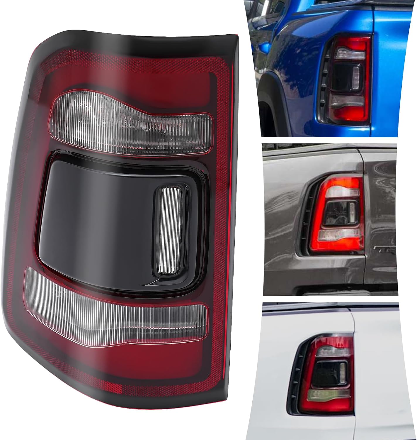 LYNICESHOP LED Tail Rear Light Brake Lamps for Dodge RAM 1500 2019 2020 2021 2022 Brake Lamp LED Tail Light Red Clear Lens LED Tail Lights Lamps Assembly Rear (Passenger Side)