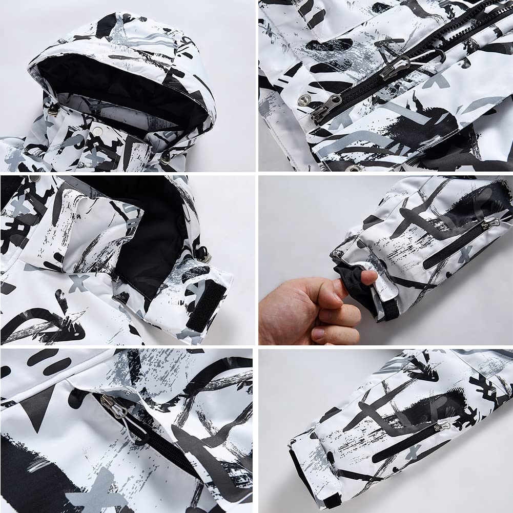 ALSOGO Skianzüge Für Herren 2-teiliger Snowboard Sets Wasserdicht Winddicht Winter Warme Ski Jacke und Hosen Set Zum Skifahren Snowboarden Klettern