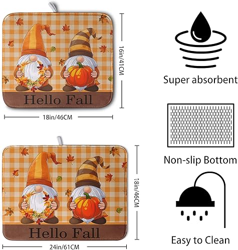 Vista 417 de Tapete de secado de platos con hojas de palma tropicales para encimera de cocina, 18 x 24 pulgadas, tapete de secado de cocina Monstera verde