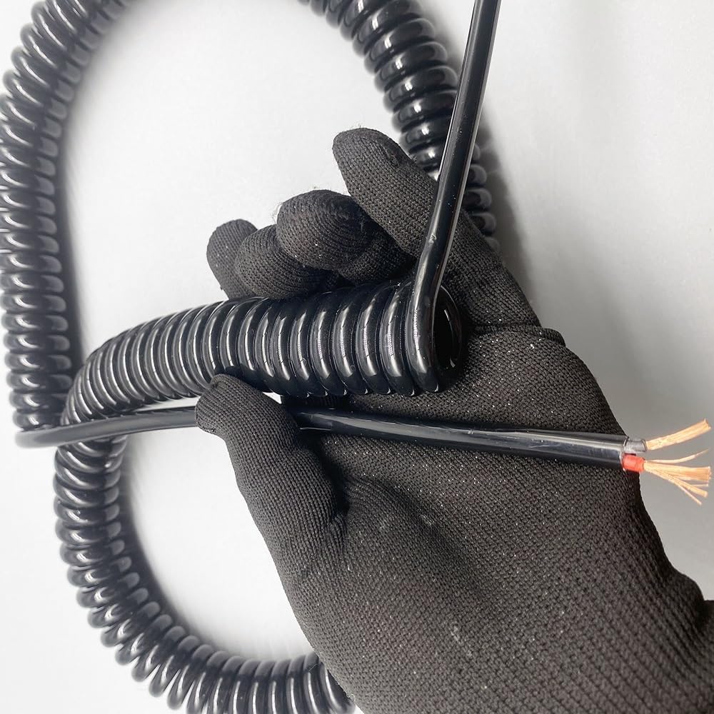 Retractable Spring Coiled Extension Cord ， 2 Core 1.5mm Square Spiral Power Cord Cable Copper Wear Oil Telescopic High Elastic Spring Wire Extension(Stretch 1.25 Meters)