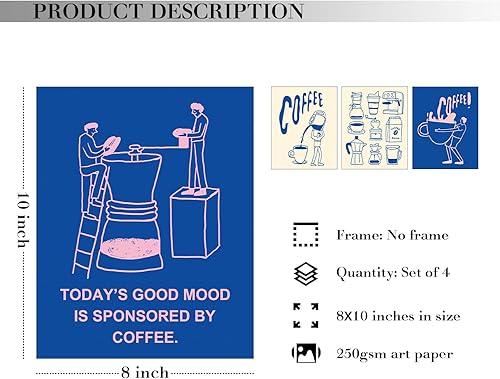 Miniatura 2 de JXREQ Póster de café de moda, decoración de pared de barra de café, juego de 4, 8 x 10 sin marco