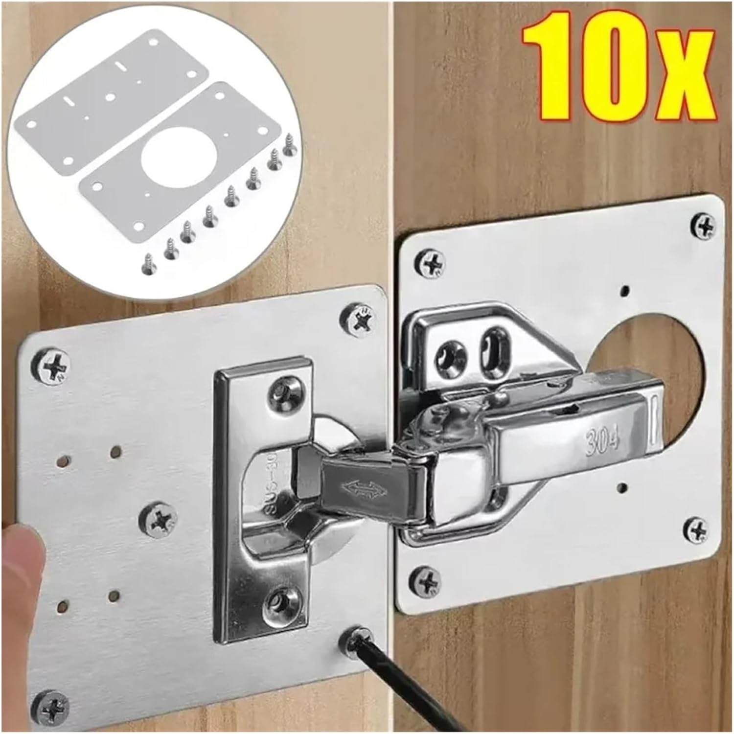 Stainless Steel Cabinet Hinge Repair Plate Kit - Soft-Close Door Hinge Mounting Plates for Home Furniture(10pcs)