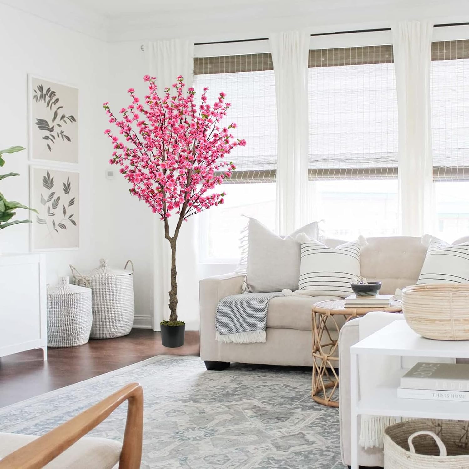 HUAESIN 6.5ft Artificial Cherry Blossom Tree with 32 Branches, Pink Silk Flowers for Home, Wedding, Party, Office Decor - Image 6