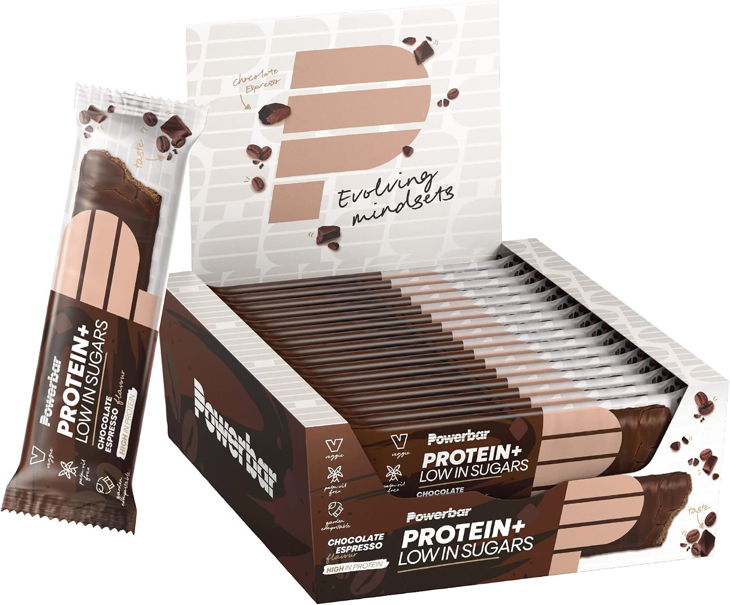 Powerbar - Protein Plus - Low Sugar - Chocolate Espresso - 16x35g - High Protein Low Sugar Bars - Palm Oil Free
