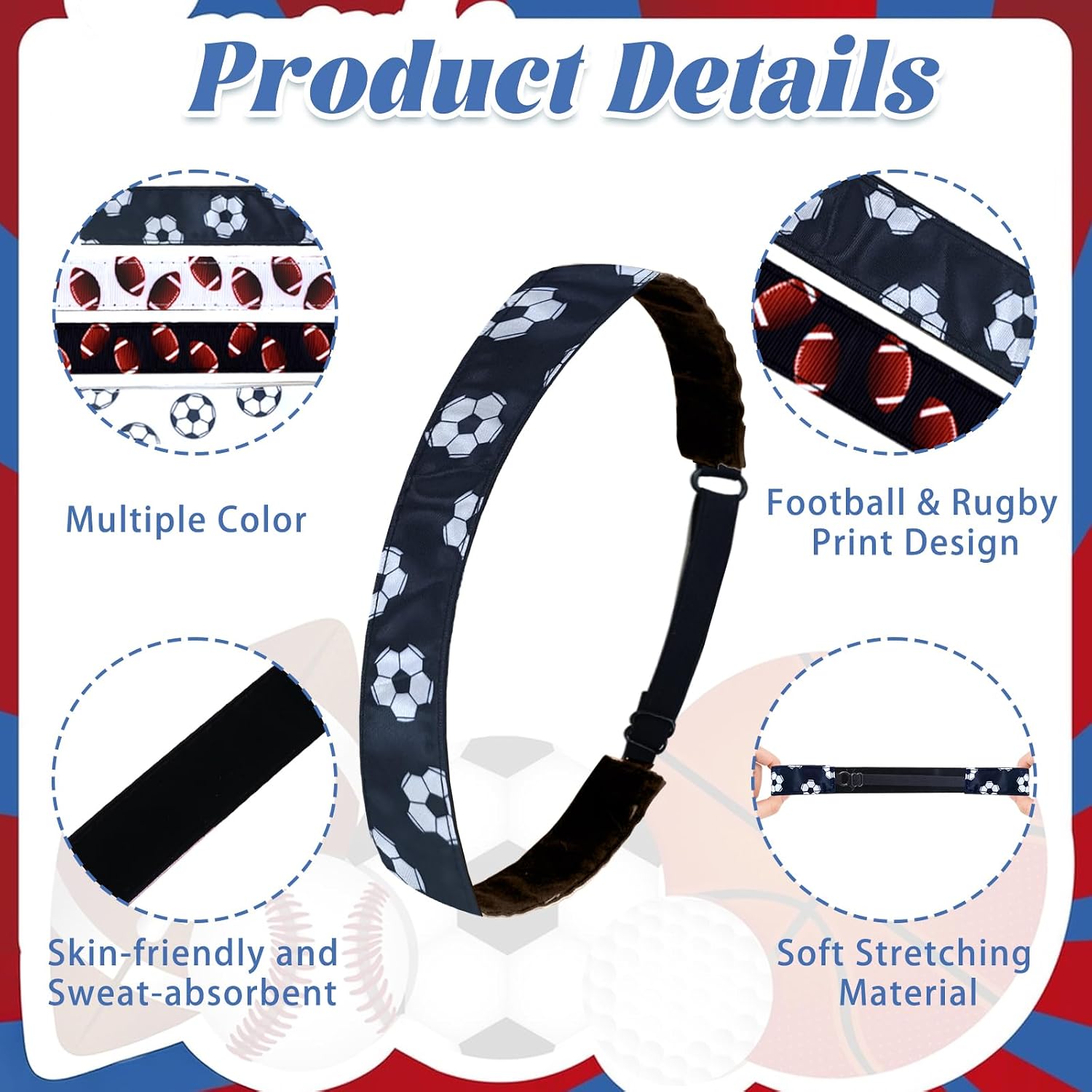 Sport Headbands,8 PCS Non Slip Basketball Soccer & Rugby Adjustable Elastic Headbands Sport Hairband Gifts for Girls Women Men Hair Accessories（Black White）