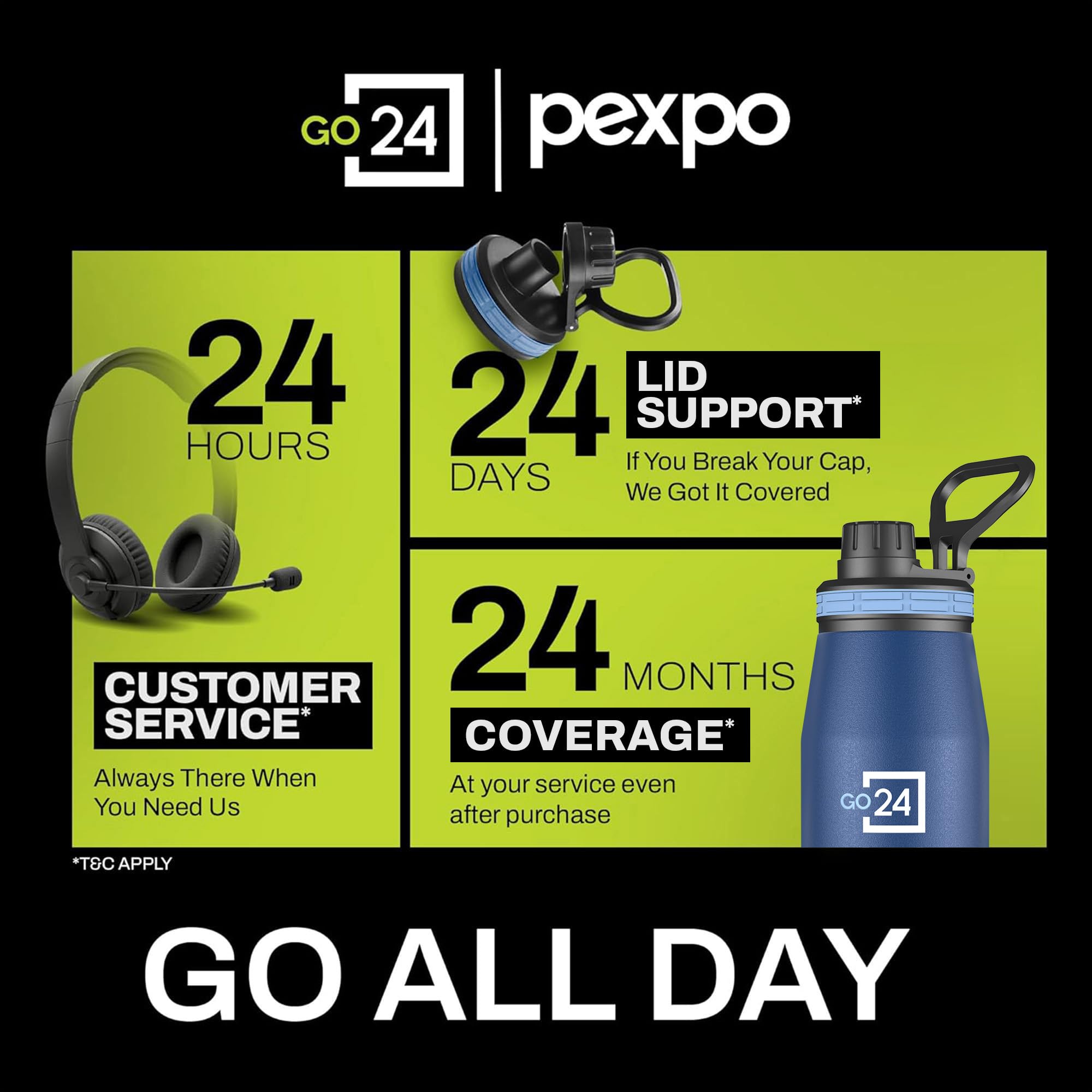 Go24 pexpo Stainless Steel Water Bottle 1 Litre, 3 Layer Vacuum Insulated — Amazon image 2