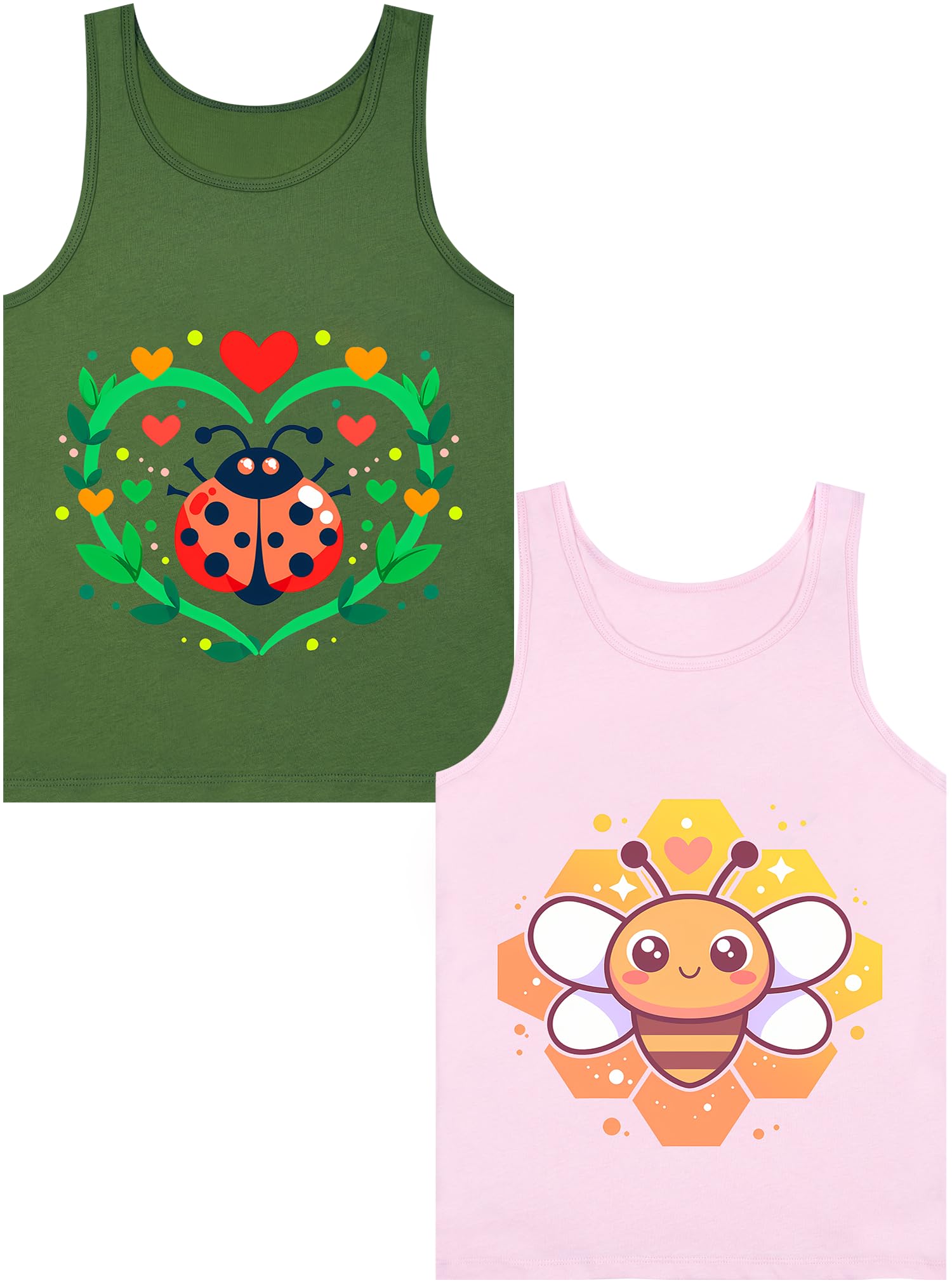 Girls Tank Tops Soft Pure Combed Cotton Tagless Cute Design 2-Pack 2T-16Y
