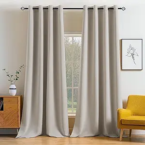 MIULEE Blackout Curtains 96 Inches Long for Bedroom Living Room Thermal Insulated Room Darkening Grommet Top Solid Light Blocking Drapery Set of 2 Window Panels Natural
