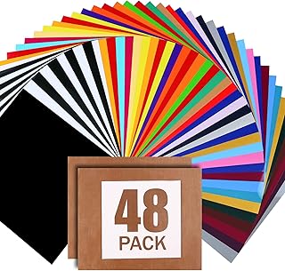 ARHIKY Heat Transfer Vinyl for T-Shirts 12"x10" 48 Sheets Iron On Vinyl HTV Bundle，2 Teflon Sheet，30 Assorted Colors Vinyl