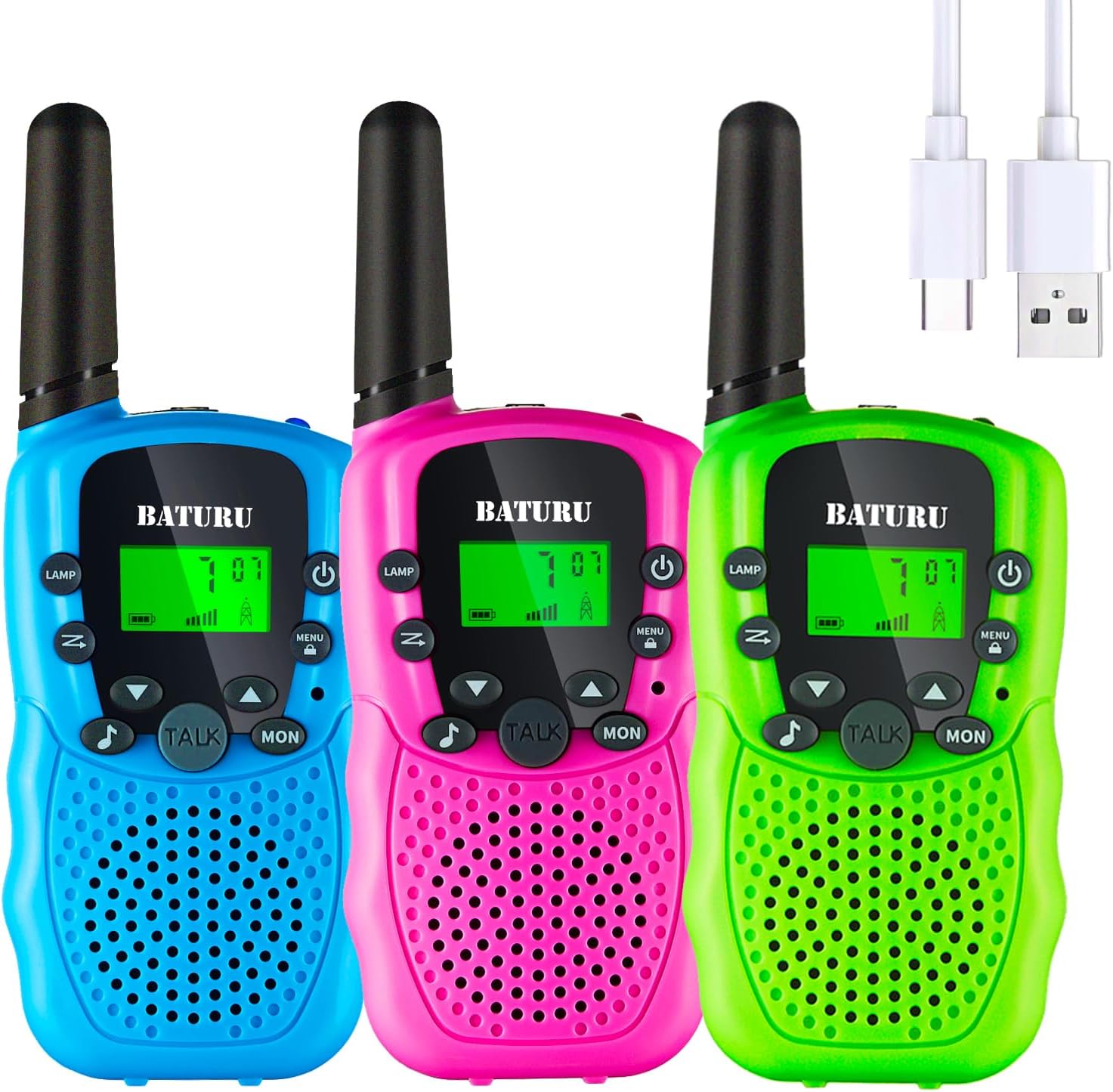 BATURU Rechargeable Walkie Talkies for Kids 3 Miles, 22 Channels Battery-saving Walkie Talkie with Clear Sound, Kids Toys for Girls Boys Age 3 4 5 6 7 8 9 10 11 12, Outdoor Games for Backyard, Camping