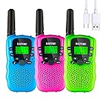BATURU Rechargeable Walkie Talkies for Kids 3 Miles Long Range, 22 Channels Walkie Talkie with Clear Sound, Battery-Saving Kids Walkie Talkies 3 Pack, Stocking Stuffers for Girls Boys Age 5-10