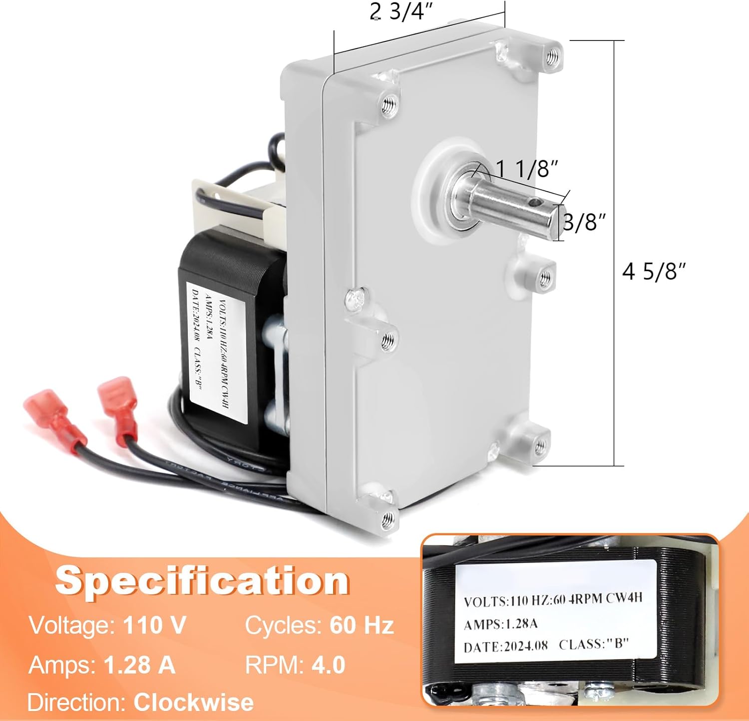 80456 Auger Motor for US Stove American Harvest 6041 6039 6037 6033 Breckwell SP6000 Ashley APC1406 Pellet Stoves Agitator Auger Feeder Gear Motor w/Hole Replacement Parts Clockwise,4 RPM