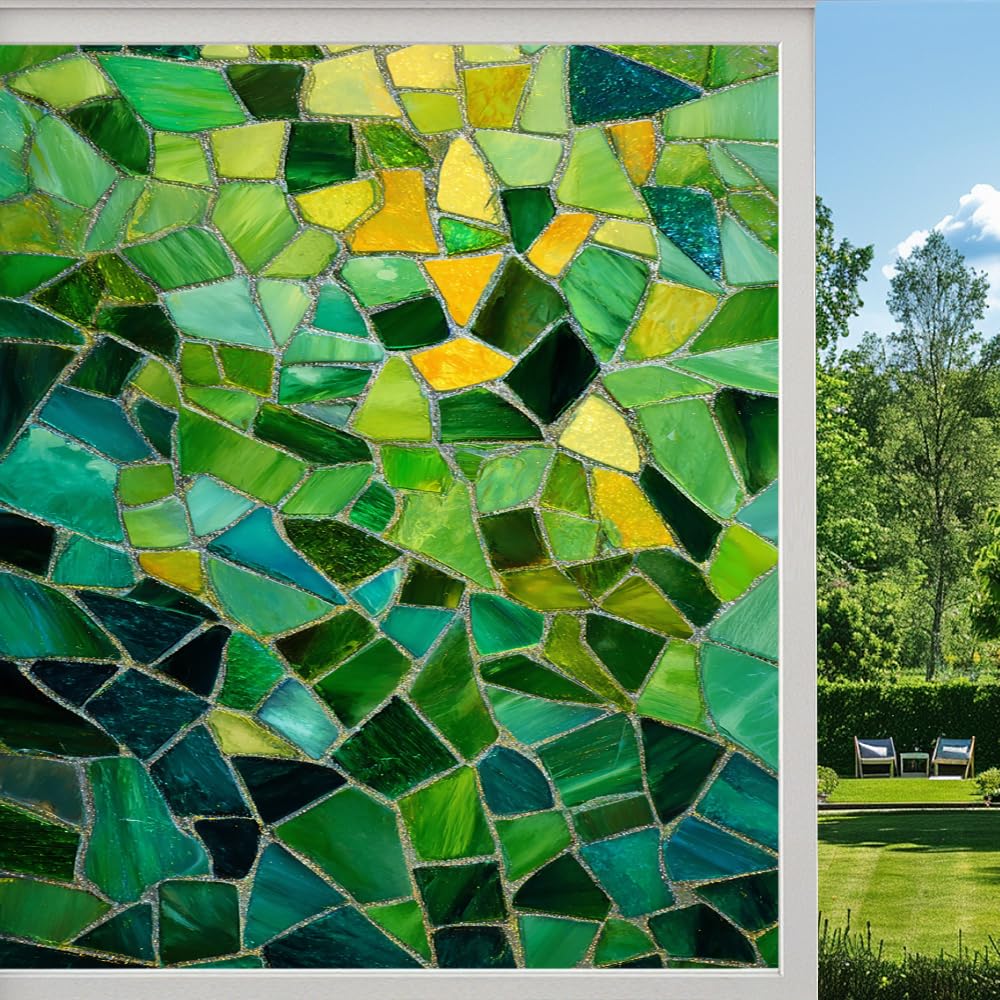 Pmlbaous Geometric Mosaic Privacy Window Film, Color Fragment Abstract Frosted Self-Adhesive Vinyl Cling For Glass Doors Bathroom Windows Sun Blocking Heat Control, （70X100cm）
