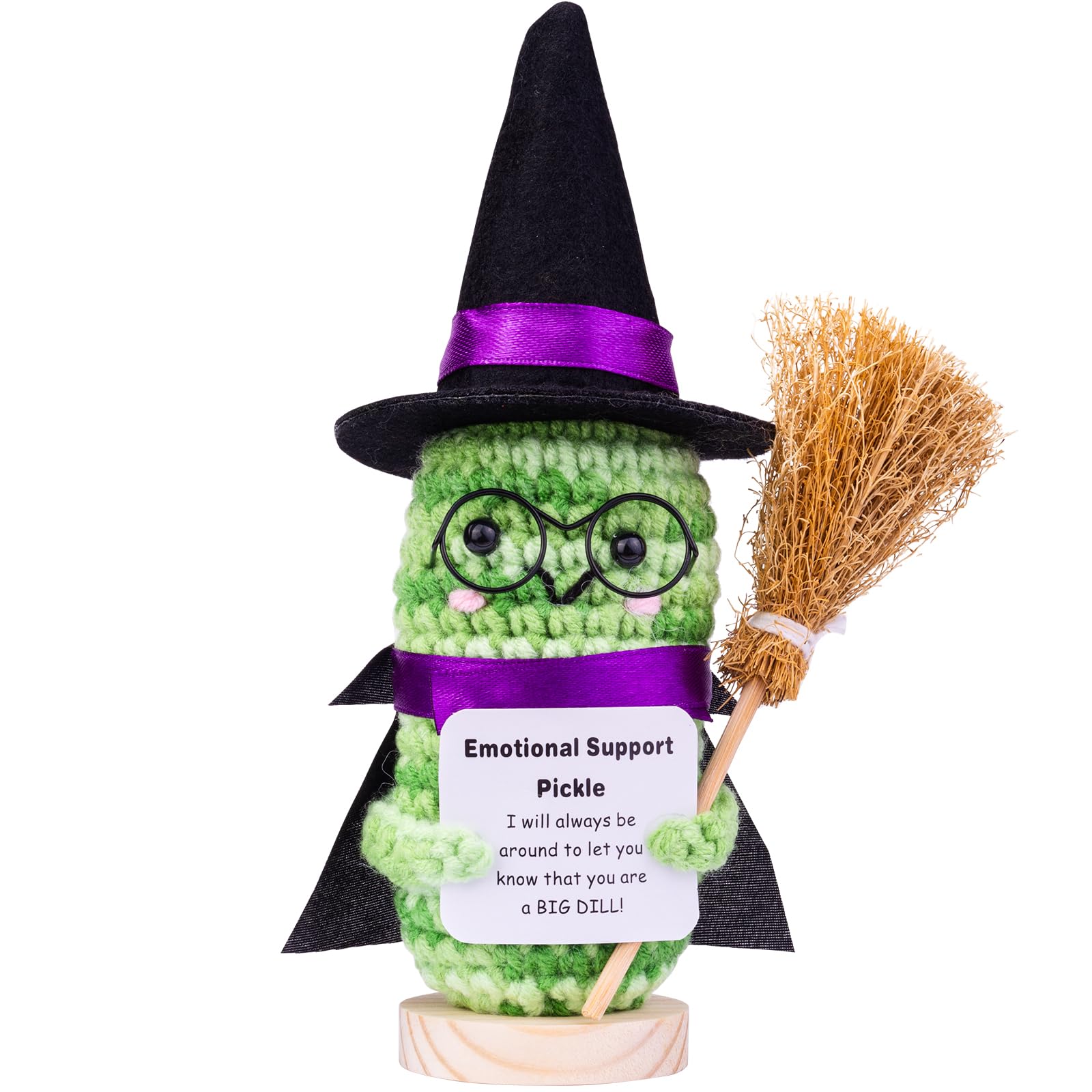 Halloween Emotional Support Cucumber Witch Doll - Handmade Crochet Toy With Hat & Cloak, Party Decoration - View #9