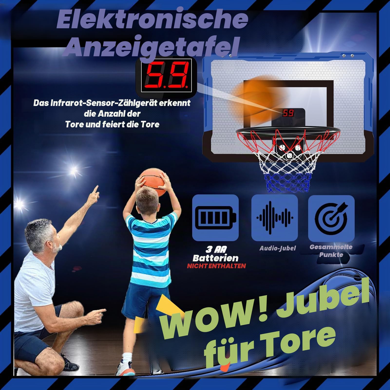TEUVO Basketballkorb für Kinder und Erwachsene, Strong Indoor Mini Basketballkorb für Tür mit Pumpe, Basketballkorb Sport Spiele Geschenke für Teens Jungen Mädchen