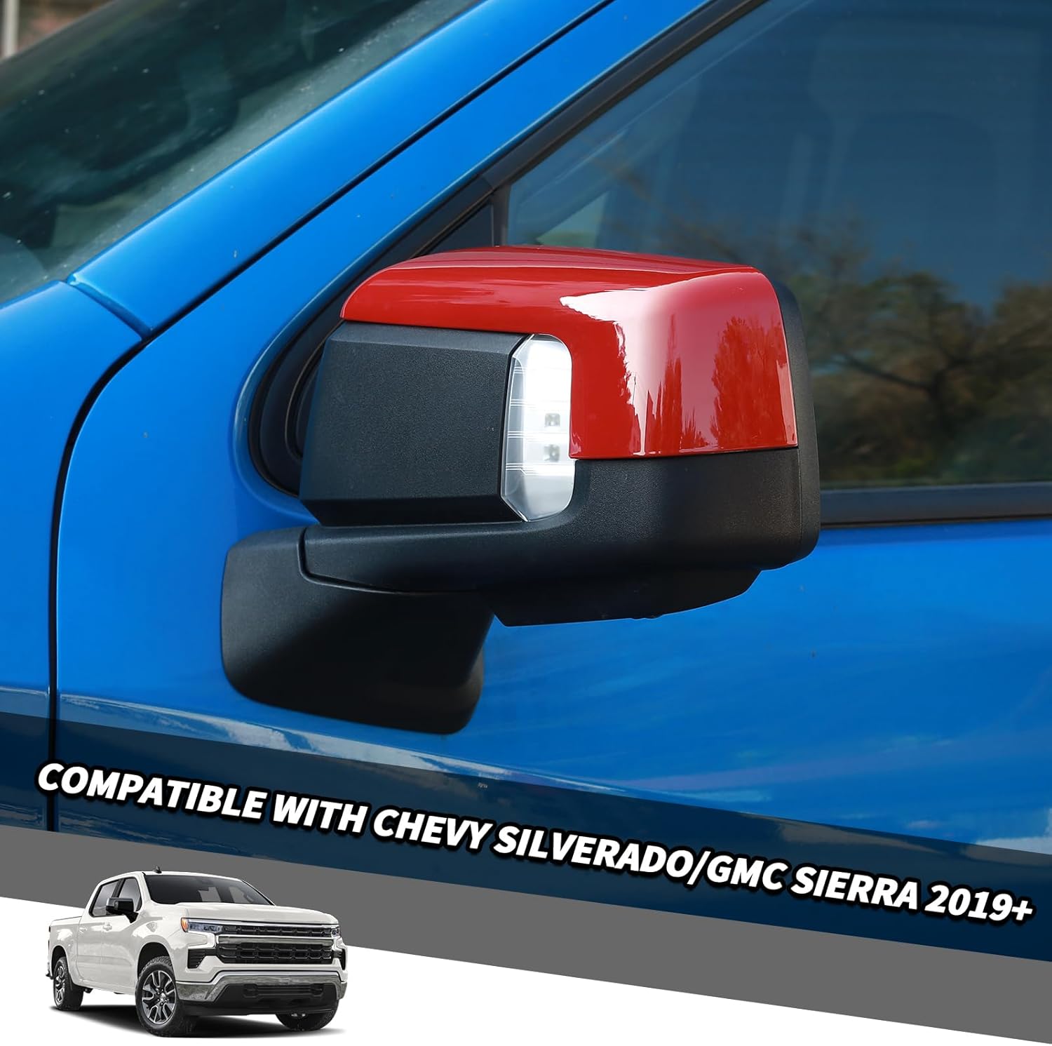 Jimen Compatible with Chevrolet Silverado/GMC Sierra 2019-2024, 1 Pair Side Mirror Cap Trim Cover (Red)