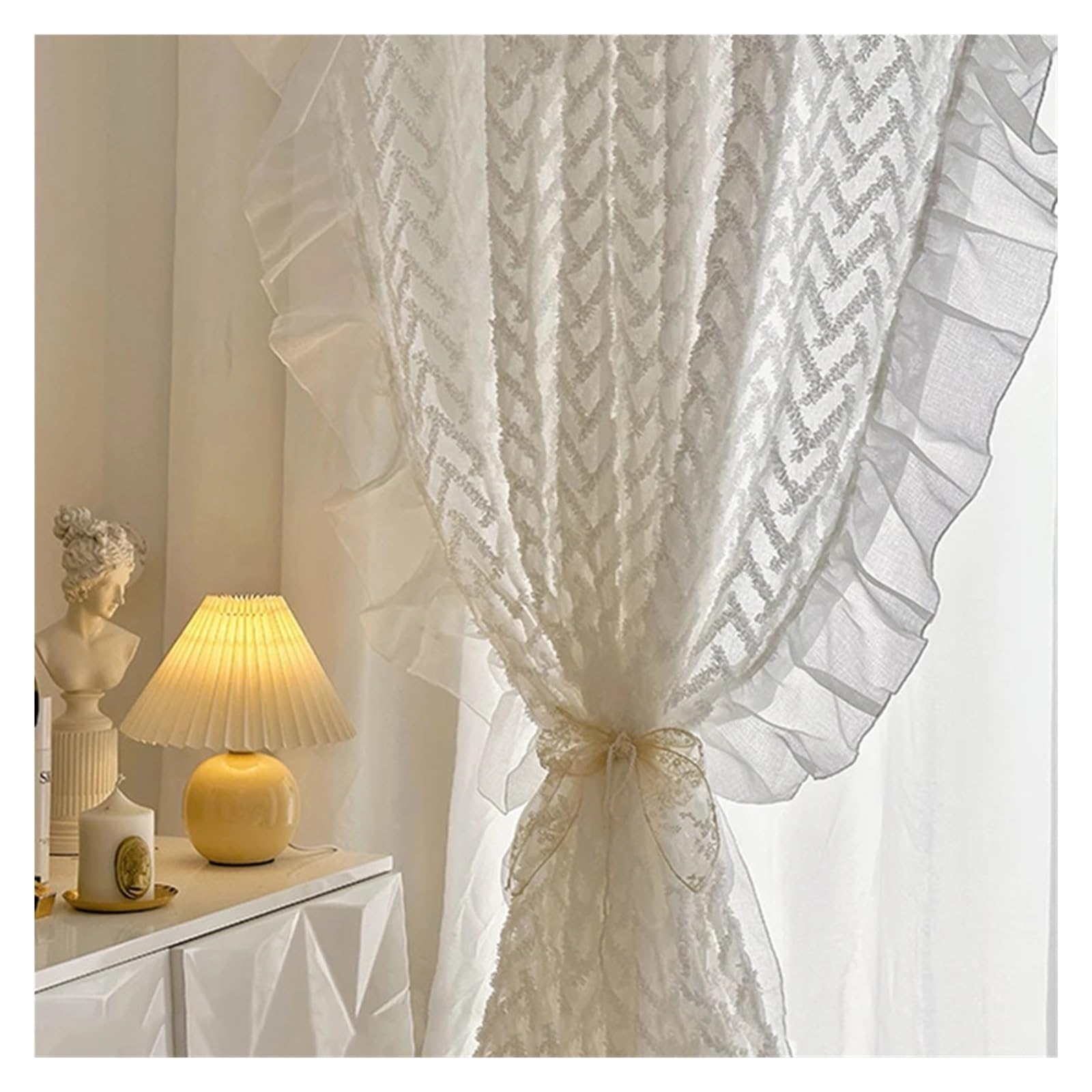 Rideaux voilage en dentelle haut de gamme avec jacquard tridimensionnel