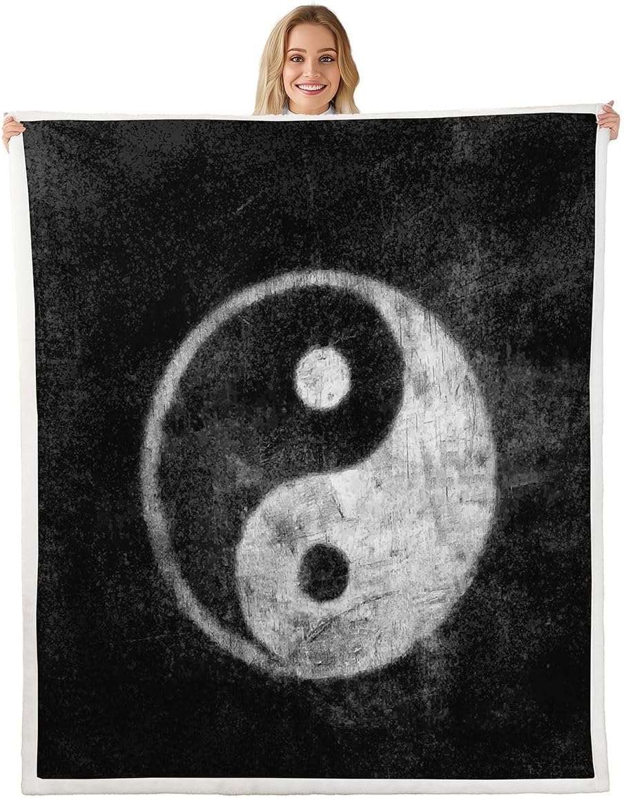 Yin Yang Fleece Throw Blanket for Sofa Couch Bed - Boho Trippy Psychedelic Art Plush Sherpa Blanket - Decorative Gossip Pattern - Traditional Ying Yang Theme - Fuzzy Throw 50x60 Inch