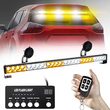 27" Amber White Strobe Light Bar w/Wireless Remote for Trucks | 13 Flash Patterns,Pattern Memory,WaterproofNon-submersible,12V Fit,Suction Mount,Fits Emergency & Construction Vehicles