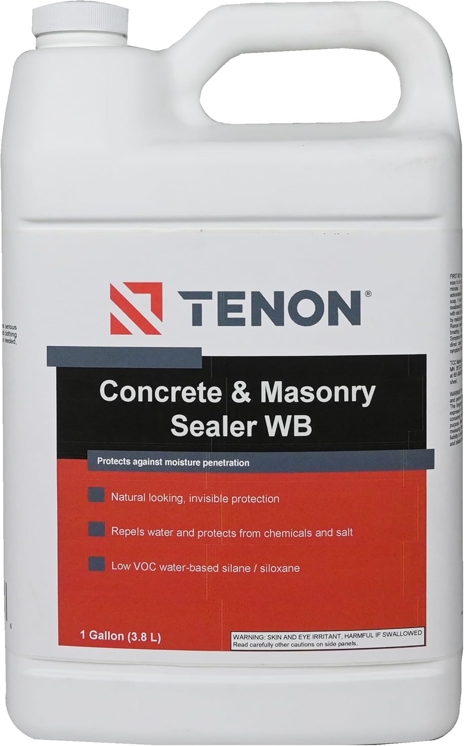 Tenon Concrete & Masonry Sealer WB - Penetrating, Water Based, Natural Look, Concrete, Masonry, Stone, Brick Sealer, Reduces Damage from Salt, Stains, Cracking, Low VOC (1 Gallon)