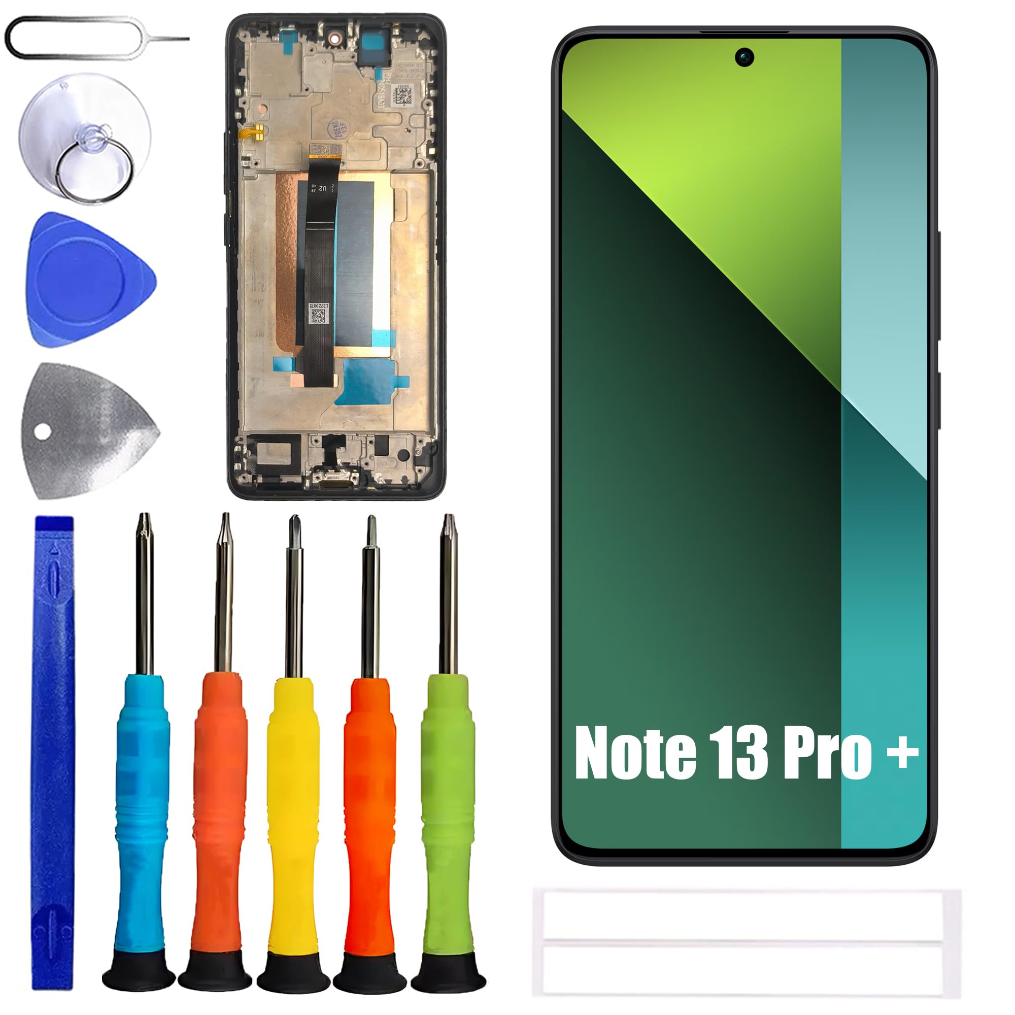 Pantalla OLED para Redmi Note 13 Pro + 23090RA98C, 23090RA98G, 23090RA98I [con marco] [con huellas] [6.67 pulgadas] Pantalla LCD Touch Screen Digitizer con juego de herramientas