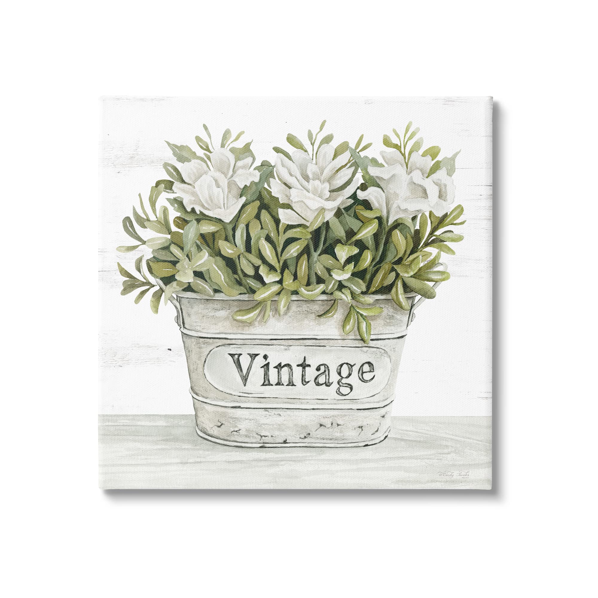 Stupell Industries Vintage Flower Planter Rustic Blooms Full Leaves, Design by Cindy Jacobs